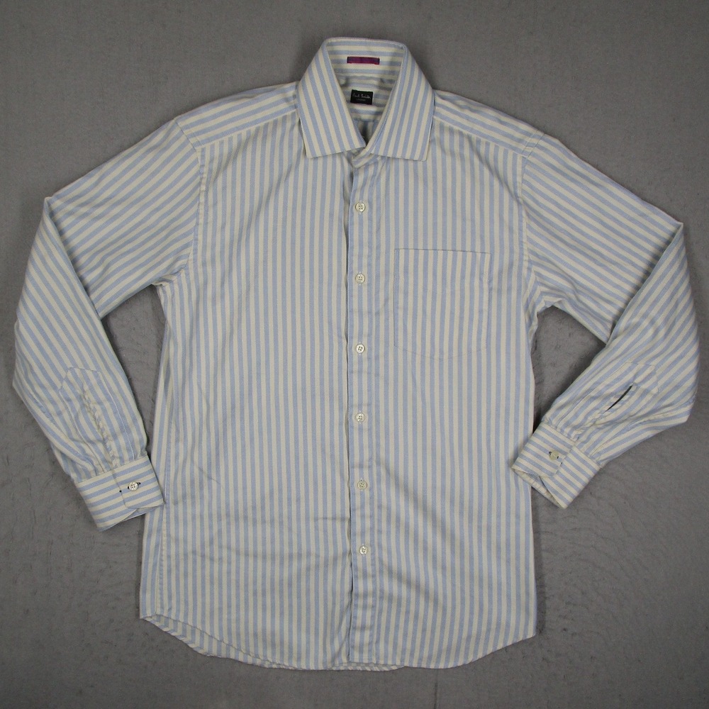 Paul Smith London Mens Blue Striped Cotton Button Up Shirt Made in Italy Size 15